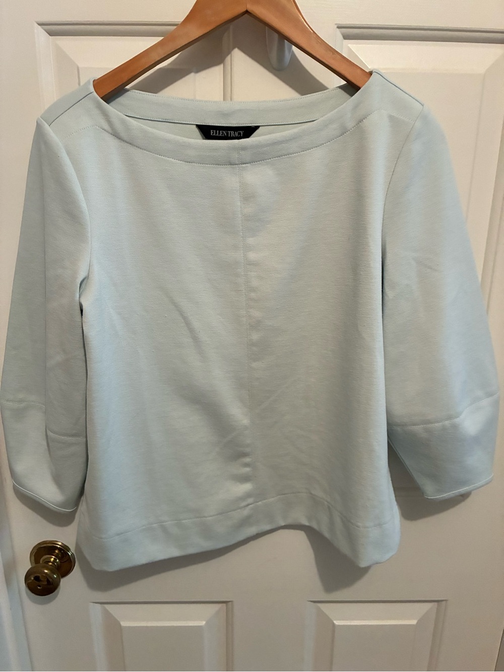 Ellen Tracy Pale Green Boatneck Three-Quarter Sleeve Knit Top, Small